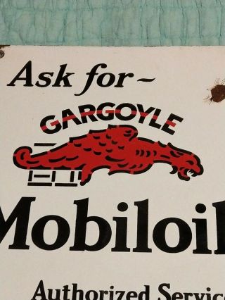 Vintage Porcelain Mobil Mobiloil Gargoyle Gas Oil Sign Pump Plate.