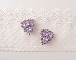 Vintage Color Change Lavender Blue Alexandrite Rhinestones Weiss Clip Earrings 3
