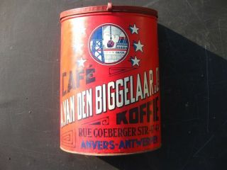 22117 Vintage Shop Advert Cafe Tin Coffee Can Sign Antwerpen Boite Ancienne