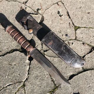 Wwii Usn Guard Marked Kabar Fighting Hunting Bowie Knife In Orig Sheath
