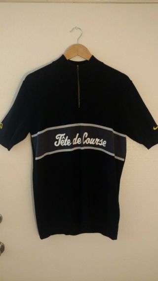 Mens Nike " Tete De Course " Made In Italy 100 Wool - Cycling Jersey - Vintage