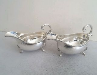 Quality Pair Heavy Vintage Solid Silver Sauce Boats.  402gms.  Lon.  1969.
