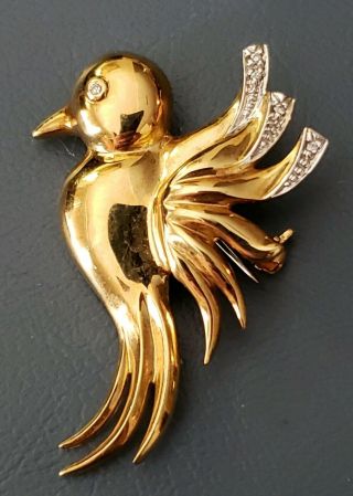 Vintage Signed & Numbered 18k Gold And 5 Diamond Hummingbird Brooch 9.  11 Grams