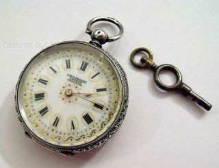 Antique Solid Silver Fancy Dial Fob Pocket Watch J B Yabsley London &key