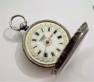 Antique Solid Silver Fancy Dial Fob Pocket Watch J B Yabsley London &Key 4