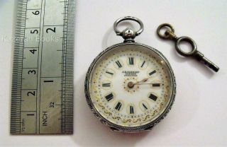 Antique Solid Silver Fancy Dial Fob Pocket Watch J B Yabsley London &Key 6