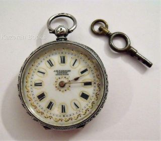Antique Solid Silver Fancy Dial Fob Pocket Watch J B Yabsley London &Key 8