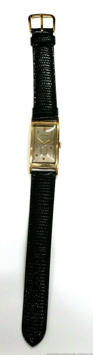 Tiffany Co 14K Gold Vintage Art Deco Ultra Long 43.  7mm Curved Mens Watch 3