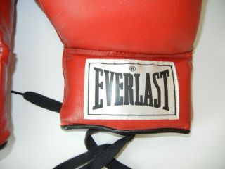 Vtg EVERLAST Red White Tag 14oz Leather LACE - UP BOXING GLOVES Boxer Gym Training 2