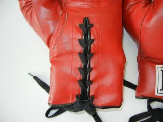 Vtg EVERLAST Red White Tag 14oz Leather LACE - UP BOXING GLOVES Boxer Gym Training 3