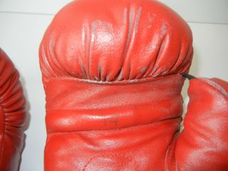 Vtg EVERLAST Red White Tag 14oz Leather LACE - UP BOXING GLOVES Boxer Gym Training 5