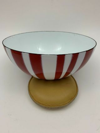 Vintage Cathrineholm Red And White Striped Enamelware Bowl 7 "