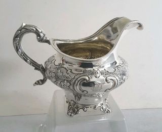 Pretty,  Crested Ant.  Solid Silver Embossed / Chased Cream Jug.  Lon.  1845.