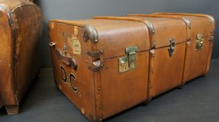Stunning Quality English Banded Travel Trunk & Tray