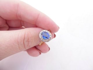 18ct Gold Platinum Diamond Sapphire Ring,  Art Deco Design Cluster 18k 750