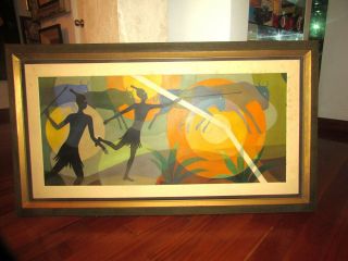 Huge Antique Oil Painting Canvas Blackamoor African American Aaron Douglas