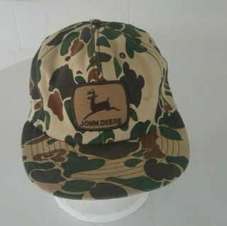 Vintage John Deere Camo Snapback Hat Cap Patch Camouflage Trucker 1970 