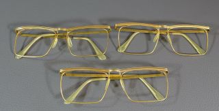 3 Vtg Gold - Plate Eyeglasses Spectacles Sunglasses Eyewear Light Frames Old Stock