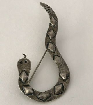 Vintage Old Pawn Navajo Sterling Silver Rattle Snake Pin Brooch Native American