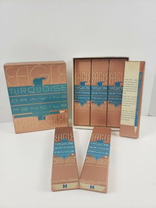 Vintage 1936 Eagle Pencils Turquoise Old Stock Box Of H Chemi - 6 Pack