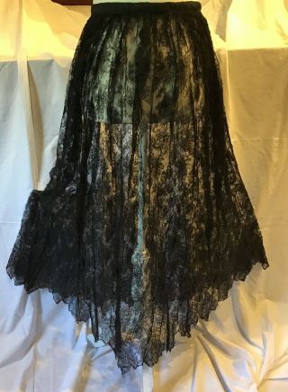 Antique Black Chantilly Lace Skirt With Grape Vine Decor Handkerchief Hem