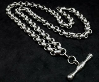Vintage Sterling Silver Round Link Belcher Chain Dog Clip T - Bar 46.  5cm 37.  67g
