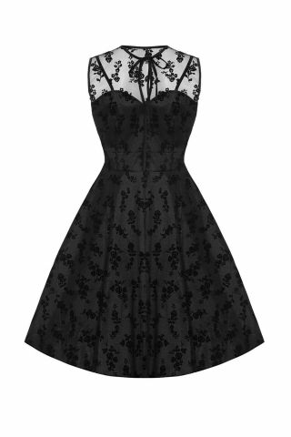 Voodoo Vixen Vintage Style Retro Gothic Taffeta Lace Black Penny Flare Dress
