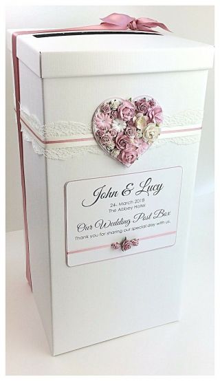 Personalised Wedding Post Box Plus Guest Book Vintage Lace Rustic Floral Heart