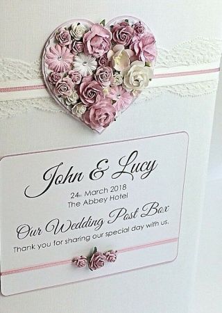 Personalised Wedding Post Box PLUS Guest Book Vintage Lace Rustic Floral Heart 2