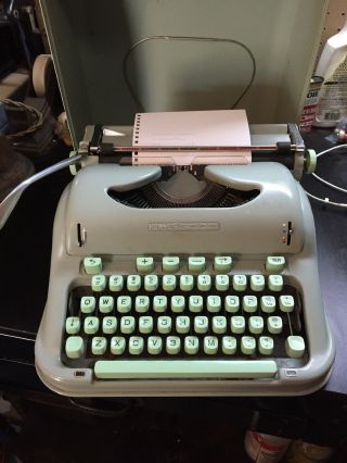 Vintage Hermes 3000 Portable Typewriter Case Seafoam 60’s Brushes