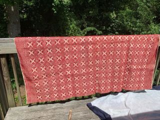 Vintage Handmade Greek Wool Blanket 1950’s Folk Art Textile Queen Bedspread Red