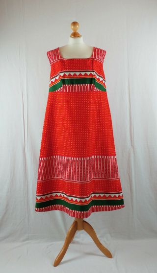 Vintage Kaisu Heikkilä 1960s Red Cotton Print Mod Midi Dress Size L