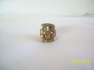 Vintage Brass Mexican Biker’s Ring Enamel King Chief Face Big 1 " Heavy Size 9?