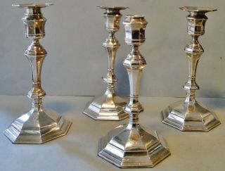 Fine Set Of 4 English Sterling Silver Candlesticks London 1909 W.  Hutton & Sons