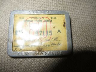 1960 VERMONT RESIDENT FISHING LICENSE in VINTAGE HAMPSHIRE STATE BADGE 4
