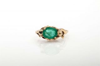 Antique Art Nouveau $5000 3ct Colombian Emerald Naked Woman Man 14k Gold Ring