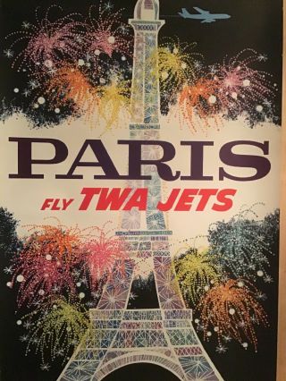 Vintage Fly Twa Travel Poster “paris” By David Klein Circa 1962