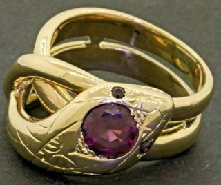 Heavy Vintage Jumbo 14k Gold 2.  0ctw Garnet Snake Men 