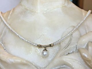Estate Vintage 14k Gold Natural Pearl Necklace Wedding Bridal Signed Sh Pendant