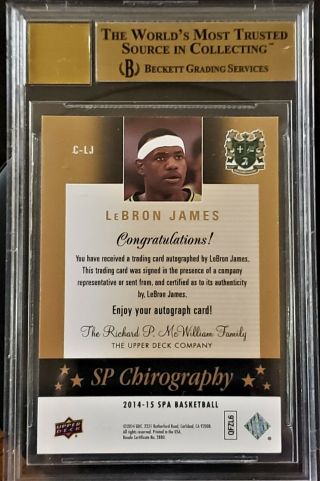 LEBRON JAMES POP 1 JERSEY 23 BGS 9.  5/10 AUTOGRAPH 2014/15 SP CHIROGRAPHY RARE 2