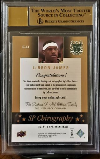 LEBRON JAMES POP 1 JERSEY 23 BGS 9.  5/10 AUTOGRAPH 2014/15 SP CHIROGRAPHY RARE 6