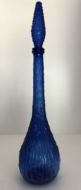 Genie Bottle Vintage " Bristol Blue " Wax Drip Or Bamboo Pattern & Hobnail Top - Af