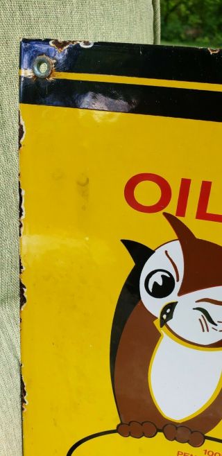 PENNZOIL OIL WISE porcelain sign store can display rack plate vintage brand 3