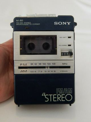 Vintage 1982 Sony Am/fm Radio Microcassette Recorder M - 80 Metallic Navy Blue