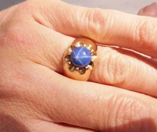 18ct Gold 1.  5ct Star Sapphire Ring,  Gypsy Set Solitaire Heavy 8.  6 Grams