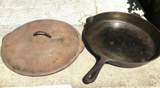 Vintage Griswold No 14 Cast Iron Raised Letters Skillet With Cover