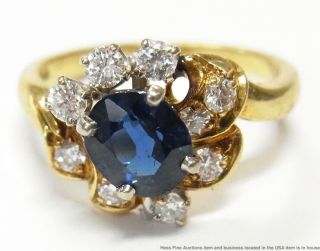 Vintage 1.  40ct Natural No Heat Sapphire 0.  44ctw Diamond Ring 18k Gold Stunning