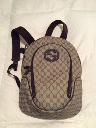 Gucci Brown Gg Supreme Interlocking G Backpack 100 Authentic Rare Htf
