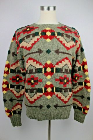 Vintage Polo Country Ralph Lauren Wool Hand Knit Sweater 1990s Xl Southwestern