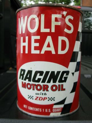 Vintage Wolf’s Head Racing Motor Oil With Zdp One 1 Quart Rare Auto Oil Tin Can